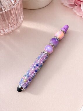 Handmade Beaded Stylus Pen Pink/Purple Rhinestone Bling Touchscreen Cute Gift